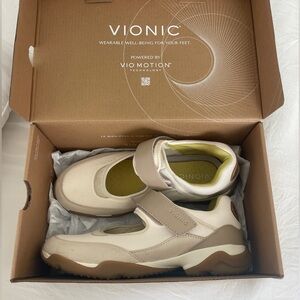 Vionic Cream and Brown Sneakers with Suede Upper